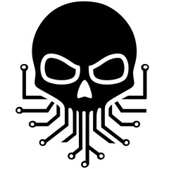 Vector Art black and white circuit board skull illustration minimalist tattoo logo design suitable for emblems or graphics
