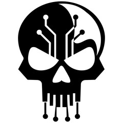 Vector Art Minimalist Black and White Circuit Board Skull Design for Tattoo Emblem or Logo