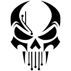 Vector Art Minimalistic Black and White Circuit Board Skull Design for Tattoos or Logos