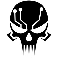 Vector Art Black and White Circuit Board Skull Minimalist Design for Tattoo or Logo