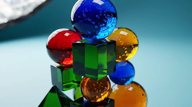 Abstract geometric shapes transparent colorful arrangement stacked balanced forms