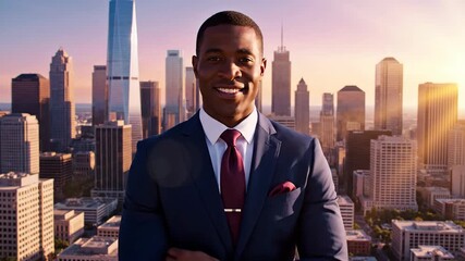 Man in suit confident professional business cityscape background