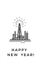 Fototapeta premium Oil Rig New Year Greeting Card Design 