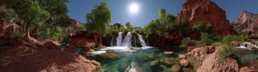 Fototapeta premium Majestic waterfall adventure grand canyon hdr panoramic nature scene daytime vibrant landscape