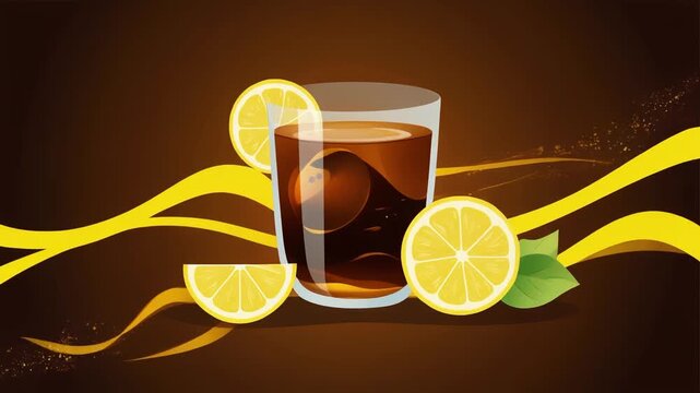Invigorating Citrus Soda: A refreshing glass of cola, garnished with vibrant lemon slices, epitomizes summer refreshment and thirst-quenching joy. 