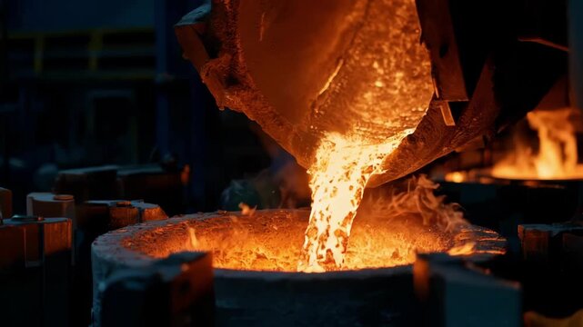 Medium shot of a gaspowered ladle preheating setup with visible flames ensuring uniform temperature distribution for molten metal pouring.