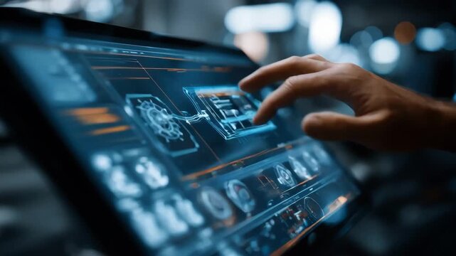 Medium shot of collaborative team reviewing digital twin data to troubleshoot and enhance diecasting efficiency in a modern factory setting.