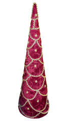 Stylish Christmas tree made of red velvet and glitter isolated