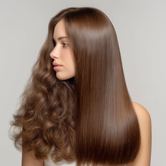 Fototapeta premium Before and After Hair Treatment Showing Curly and Straight Hair