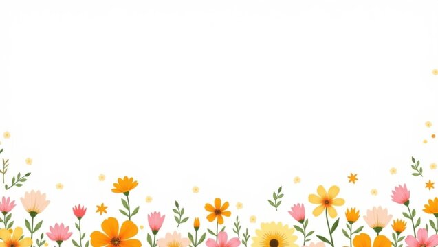 Borde floral aislado con vibrantes flores silvestres sobre fondo blanco