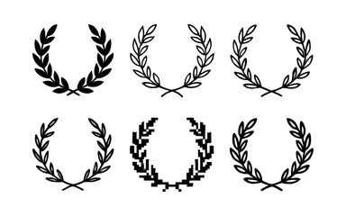Classic laurel wreaths in minimalist and pixelated styles