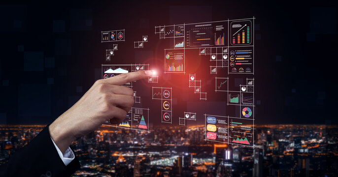 A big data visualization and business analytics dashboard grid. A complex collection of charts and graphs for comprehensive company reporting. Motif