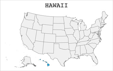 USA map with Hawaii states highlight stock image, Vector Hawaii states map