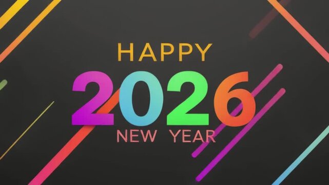 happy new year 2026 text design with modern calligraphy and abstract geometric background 