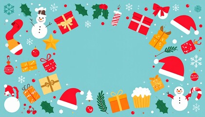 クリスマス柄のフラットデザインシンプル枠3