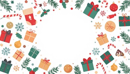 クリスマス柄のフラットデザインシンプル枠2