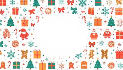 クリスマス柄のフラットデザインシンプル枠