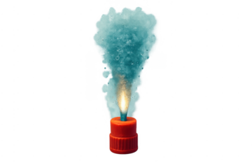 Smoking teal pyrotechnic flare emitting colorful smoke