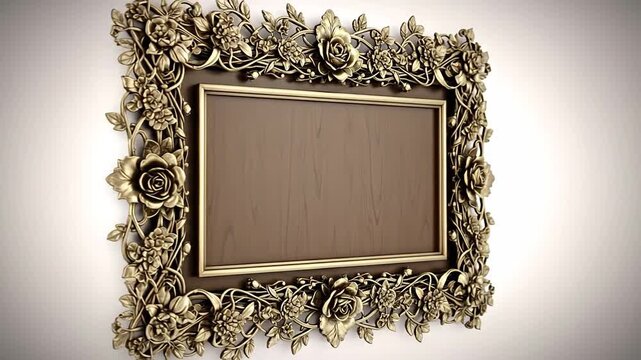 Ornate Vintage Gold Rose Picture Frame Animation Loop.