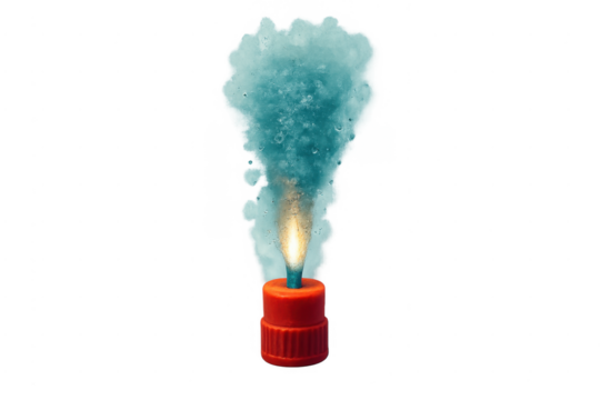 Smoking teal pyrotechnic flare emitting colorful smoke