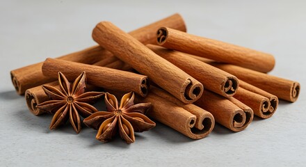Cinnamon Sticks and Star Anise Spice Blend on Gray Surface ingredient food