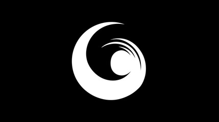 Abstract white wave symbol with dynamic swirl on a black background, representing movement, liquid, or energy, clean graphic design element.