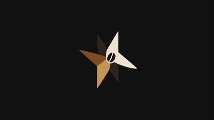 Modern abstract coffee bean star design with warm brown and beige tones on a sleek black background, perfect for a branding icon or logo.