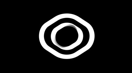 Abstract concentric white rings with organic fluid edges on a minimalist black background, modern design element and graphic texture.