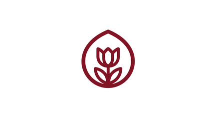 Elegant Minimalist Tulip Flower Icon in Maroon Drop Shape - Nature, Growth, Beauty, Floral Design Element