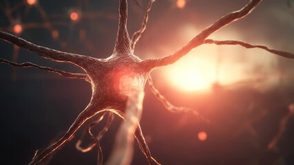 A neuron stretches its branches, glowing with vibrant energy against a dark backdrop. The delicate synapses connect seamlessly, creating a beautiful network of life and thought. - Powered by Adobe