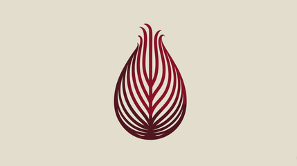 Elegant abstract red graphic element with radiating lines forming a stylized teardrop, leaf, or flame shape on a light background, modern design concept.