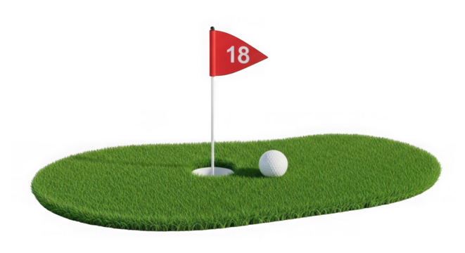 Golf hole with flag and ball isolated on transparent background