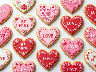 Heart cookies with valentine&rsquo;s messages