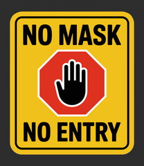 No Mask No Entry Sign Featuring Stop Hand Symbol for Health and Safety Guidelines