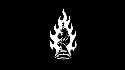 Bold Flaming Chess Knight on Black Background, Symbol of Strategy, Power, and Challenge Vector Art