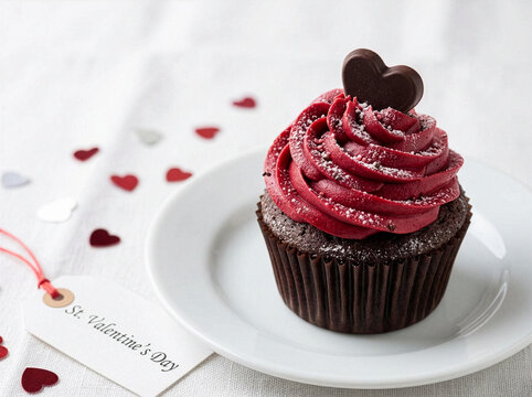 Cupcake with heart topper for Valentine’s Day - Powered by Adobe