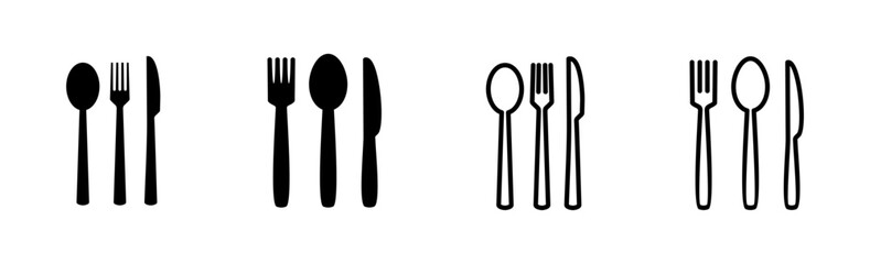 spoon and fork icon set. spoon, fork and knife icon vector. restaurant icon