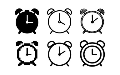 Variety of alarm clock icons in different design styles