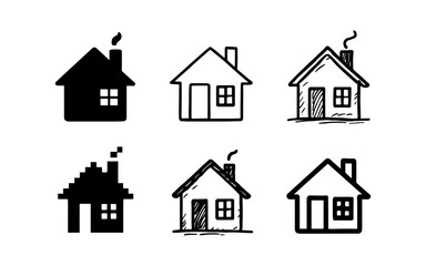 Fototapeta premium Hand-drawn and minimalist house icons in various styles