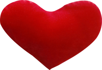 red velvet heart shaped pillow on transparent background