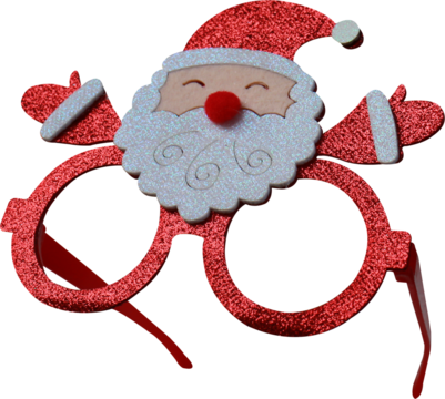 Santa Claus themed decorative glasses on a transparent background