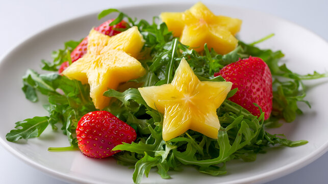 Fresh Arugula Salad with Starfruit and Strawberries