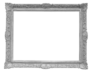 Vintage black and white antique picture frame with transparent background.	