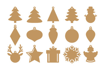 Set of 15 Christmas gift tags vector templates for cutting. New Years and winter holidays tag stencils with Xmas shapes. Craft paper or cardboard label for gift wrapping