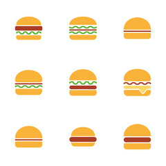 Hamburger icon vector isolated on white background. Burger and hamburger icon. Fast food vector icon
