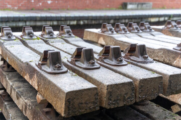 Old train tracks in an industrial setting