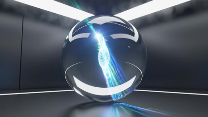 Futuristic digital eye rotating inside glass sphere, artificial intelligence and cyber security concept - Powered by Adobe