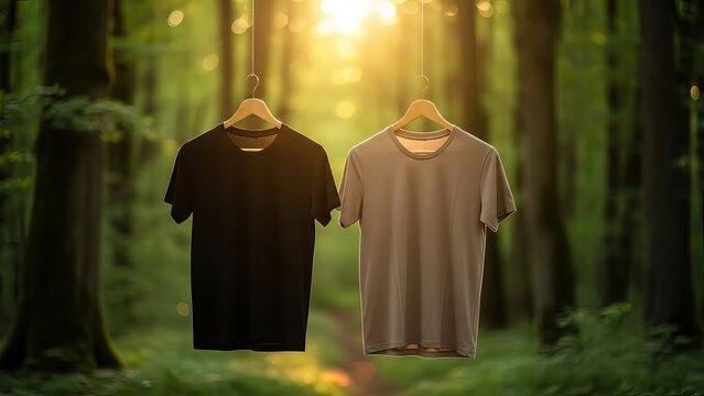 Two flowing robes hanging in a sunlit forest clearing