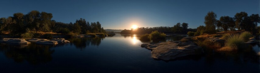Fototapeta premium Stunning hdr panoramic sunset over tranquil river landscape nature photography