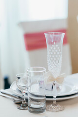 Decorated champagne flute on table setting for celebration